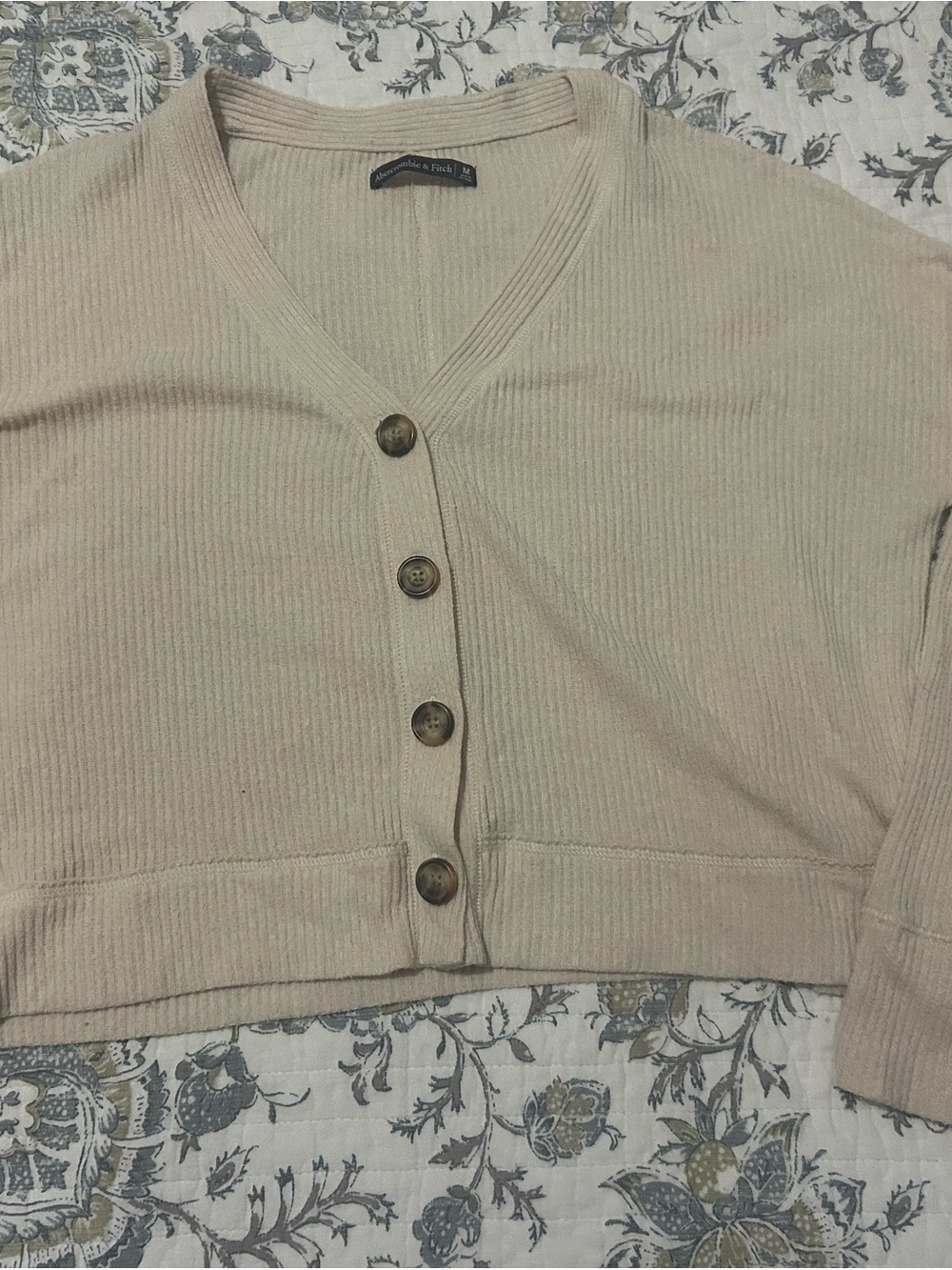 Abercrombie & Fitch Beige Ribbed V-Neck Button Cardigan